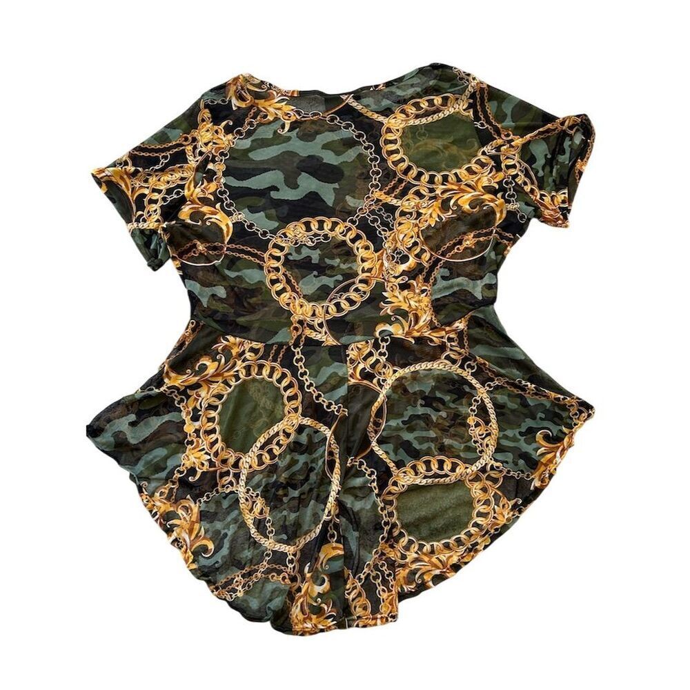 Jennifer Lauren Women's Plus Size Camo Tunic Top Multicolor Short Sleeve - Picture 3 of 6